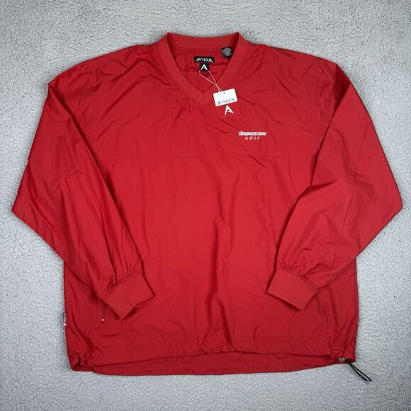 Bridgestone Golf Windbreaker Mens Large Red Antigua Pullover V-Neck Jacket NWT - Picture 1 of 11